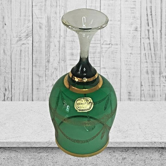 Bohemia Crystal Glass Bell Table Bell Green Gold Decor Czechoslovakia Art - Picture 2 of 9